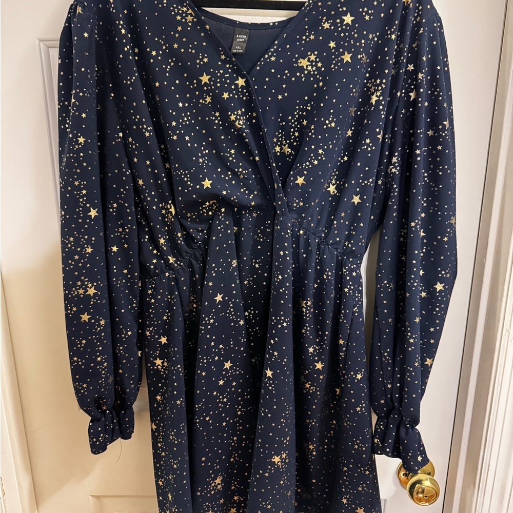 SHEIN Navy Dress with Gold Star Accents